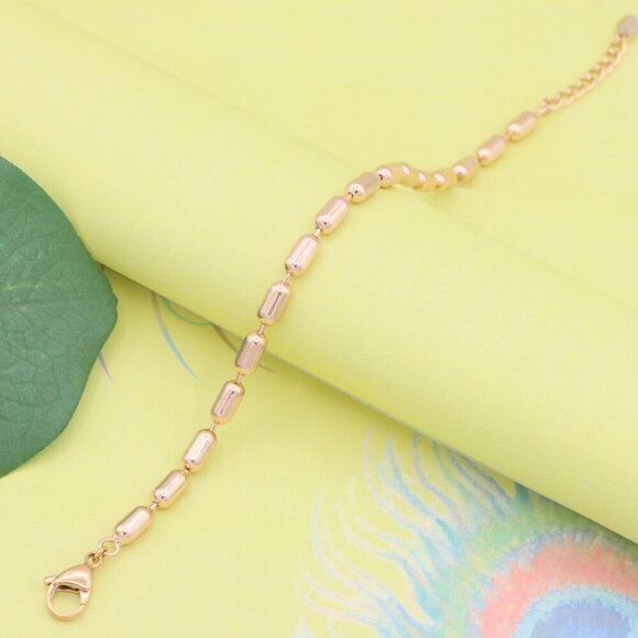 "Textured Barrel Beads Rose Gold Bracelet with Adjustable Extender, XPBL1135 - Picture 7 of 13